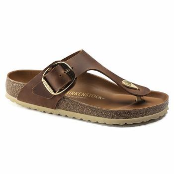 Dámské Gizeh Birkenstock Big Přezkou Læder Hnědé | CZ 422UZG